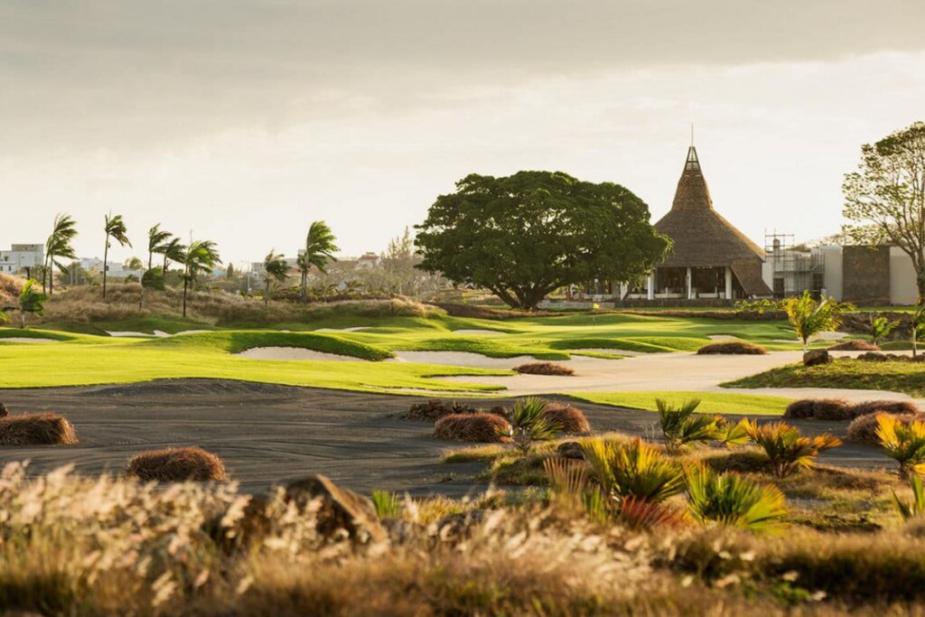 Golf course and clubhouse in the late afternoon light